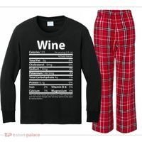 Funny Thanksgiving Wine Nutritional Values Kids Long Sleeve Plaid Pajama Set thumb 0