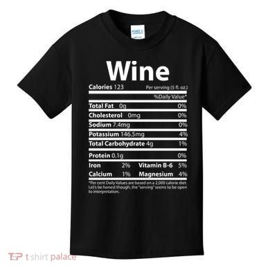 Funny Thanksgiving Wine Nutritional Values Kids T-Shirt