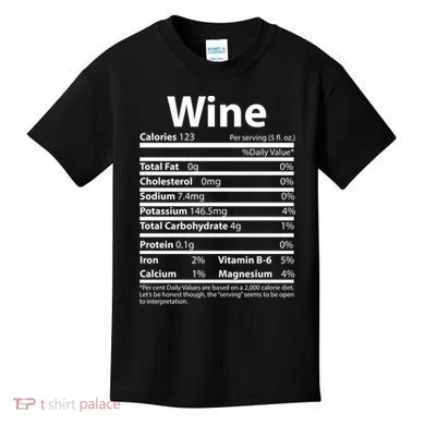 Funny Thanksgiving Wine Nutritional Values Kids T-Shirt