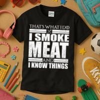 Funny That's What I Do I Smoke Meat and I Know Things Kids T-Shirt thumb 3