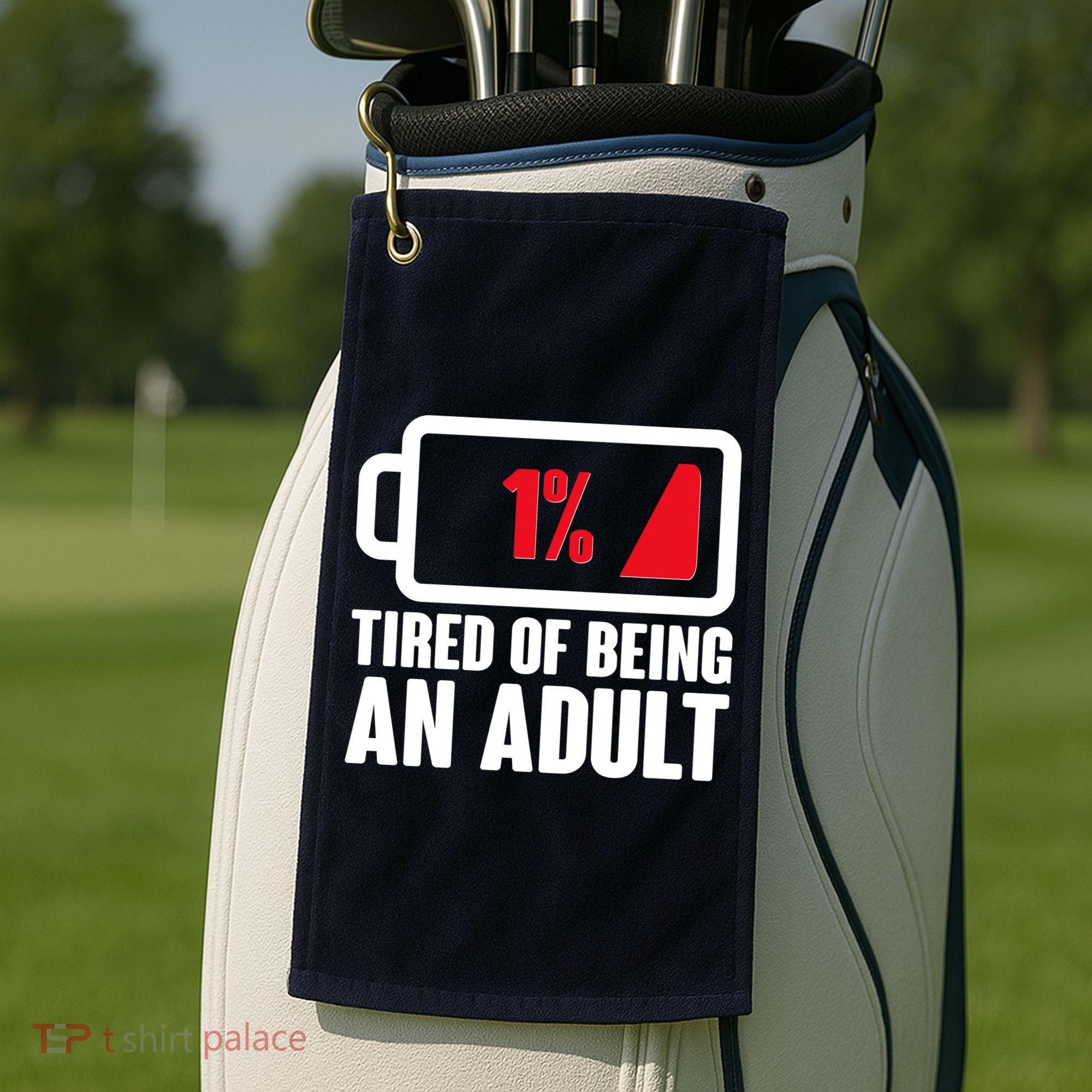 Funny Tired of Being An Adult Low Battery Golf Towel