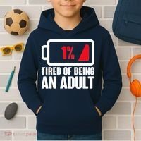 Funny Tired of Being An Adult Low Battery Kids Hoodie thumb 2