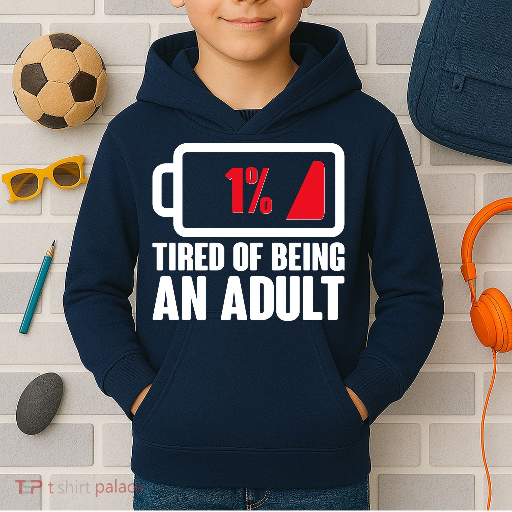 Funny Tired of Being An Adult Low Battery Kids Hoodie