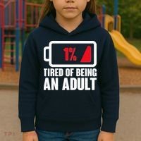 Funny Tired of Being An Adult Low Battery Kids Hoodie thumb 3