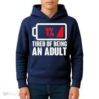 Funny Tired of Being An Adult Low Battery Kids Hoodie thumb 4