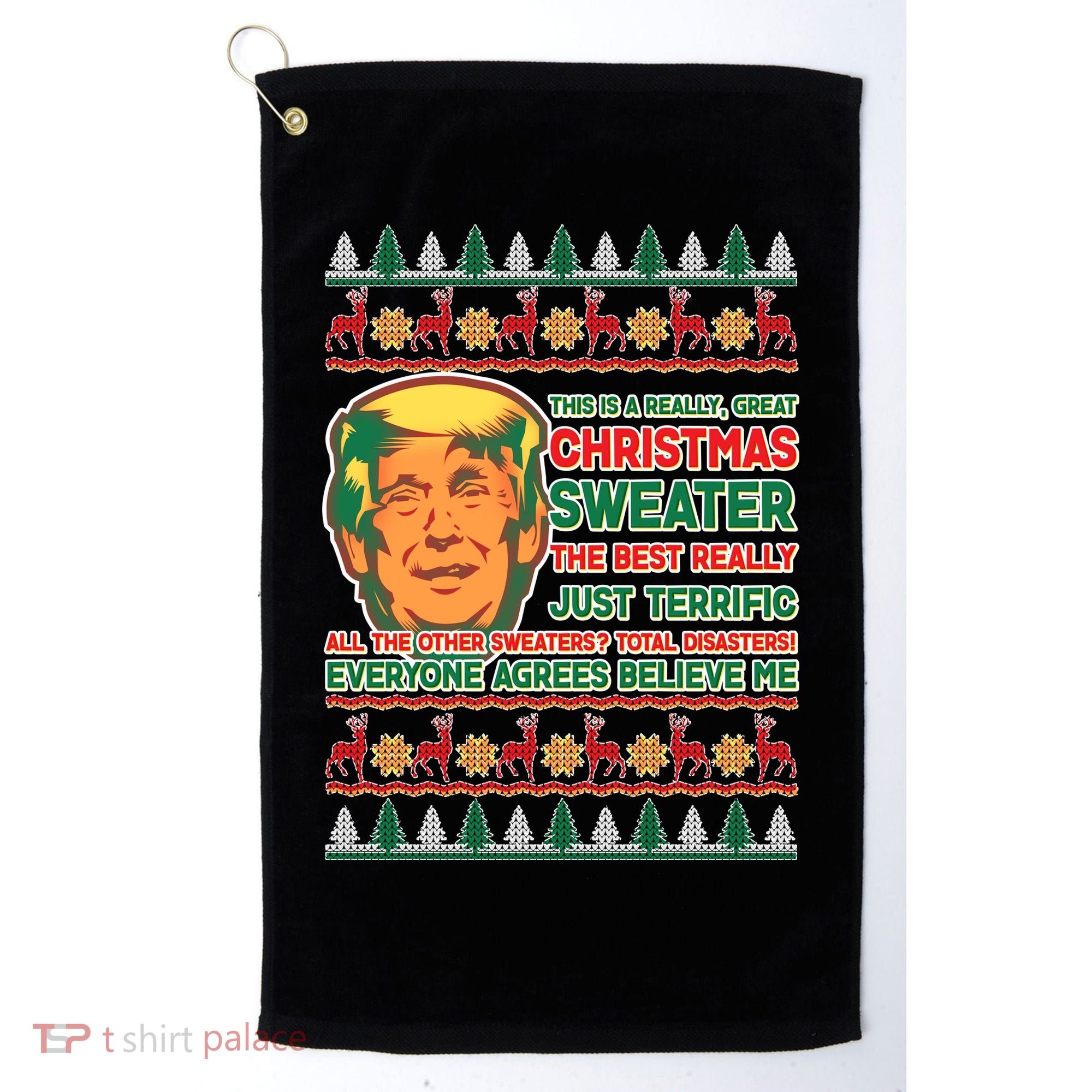 Funny Trump Ugly Christmas Sweater Golf Towel