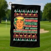 Funny Trump Ugly Christmas Sweater Golf Towel thumb 1