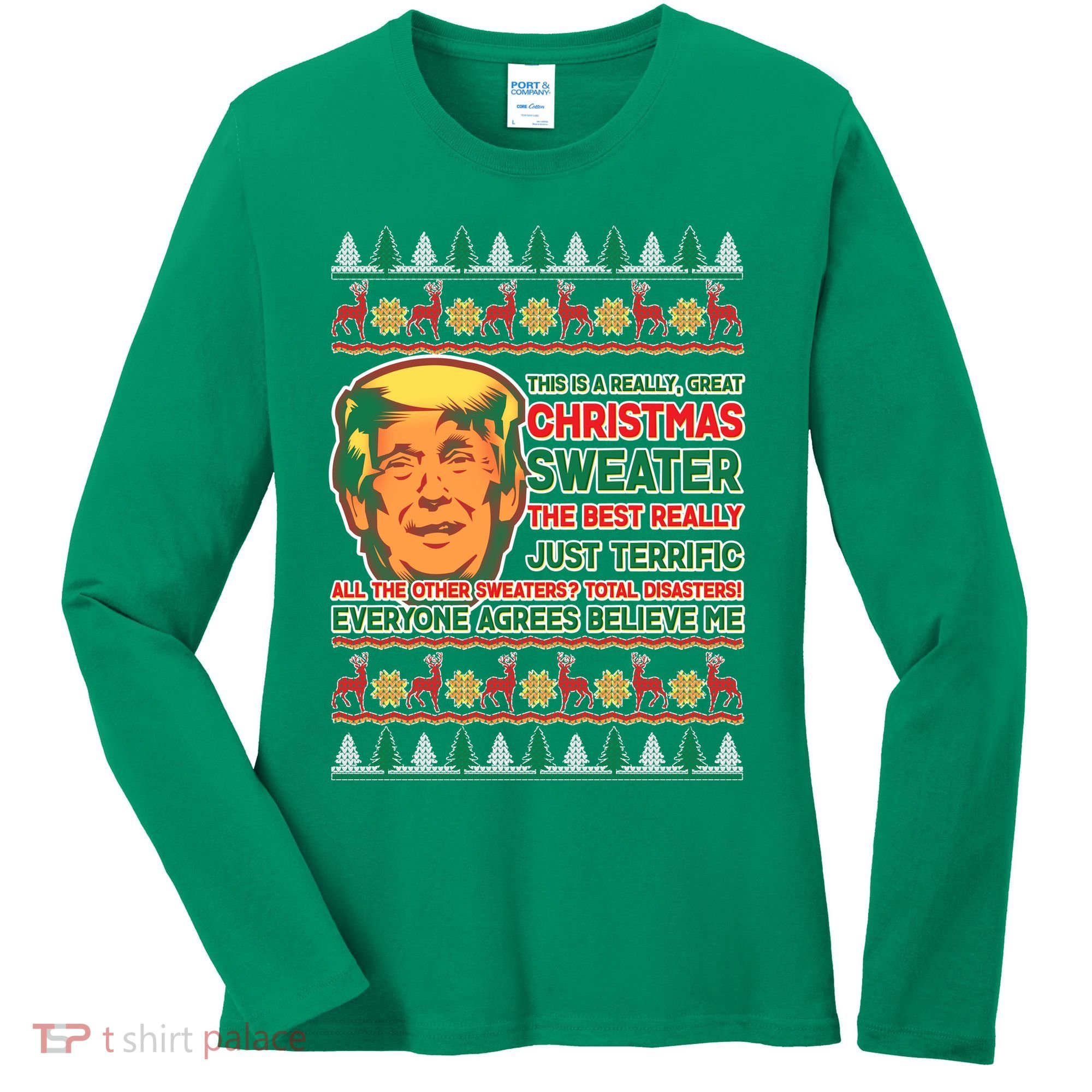 Funny Trump Ugly Christmas Sweater Women's Long Sleeve Shirt