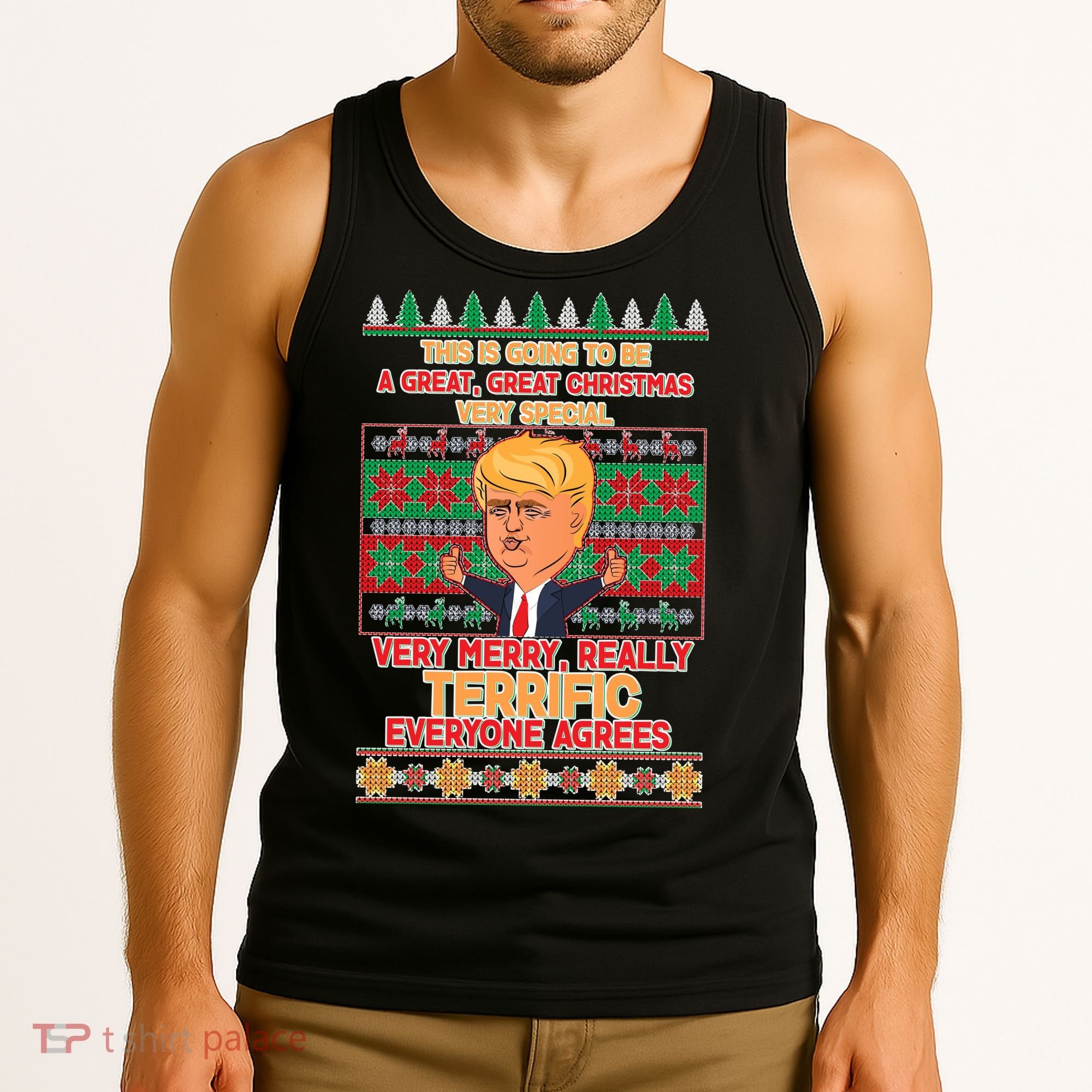 Funny Trump Very Merry Ugly Christmas Sweater Tank Top