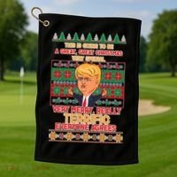 Funny Trump Very Merry Ugly Christmas Sweater Golf Towel thumb 1