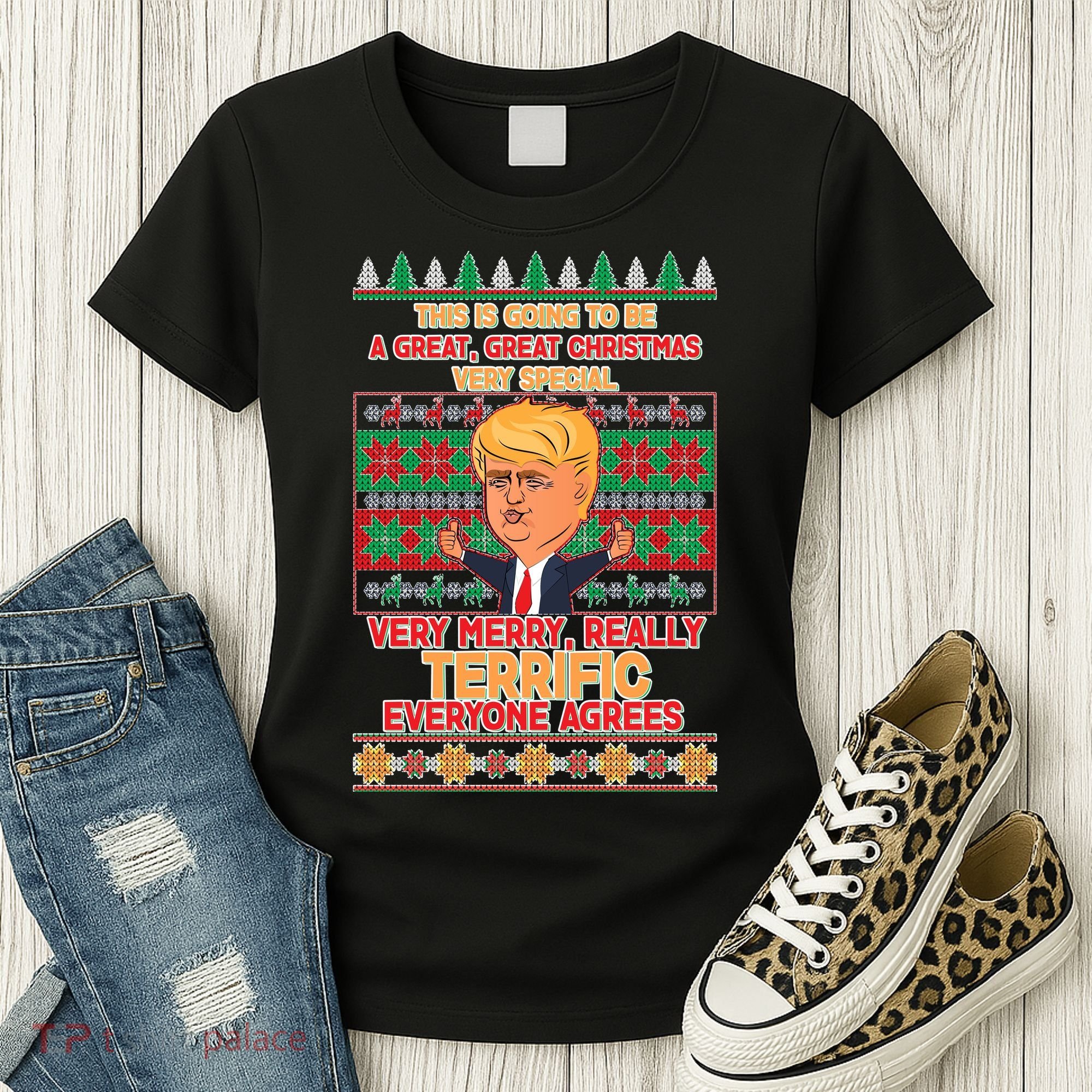 Funny Trump Very Merry Ugly Christmas Sweater Women's T-Shirt