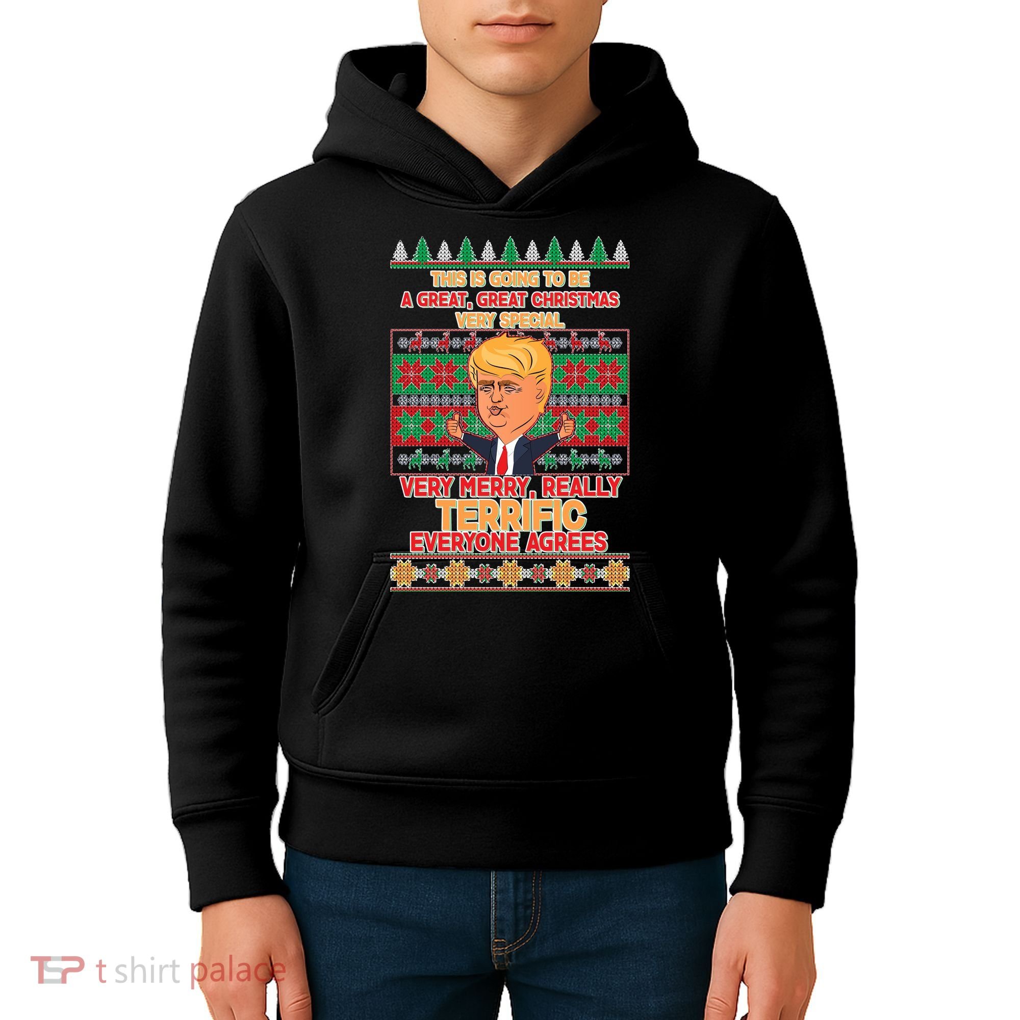 Funny Trump Very Merry Ugly Christmas Sweater Kids Hoodie