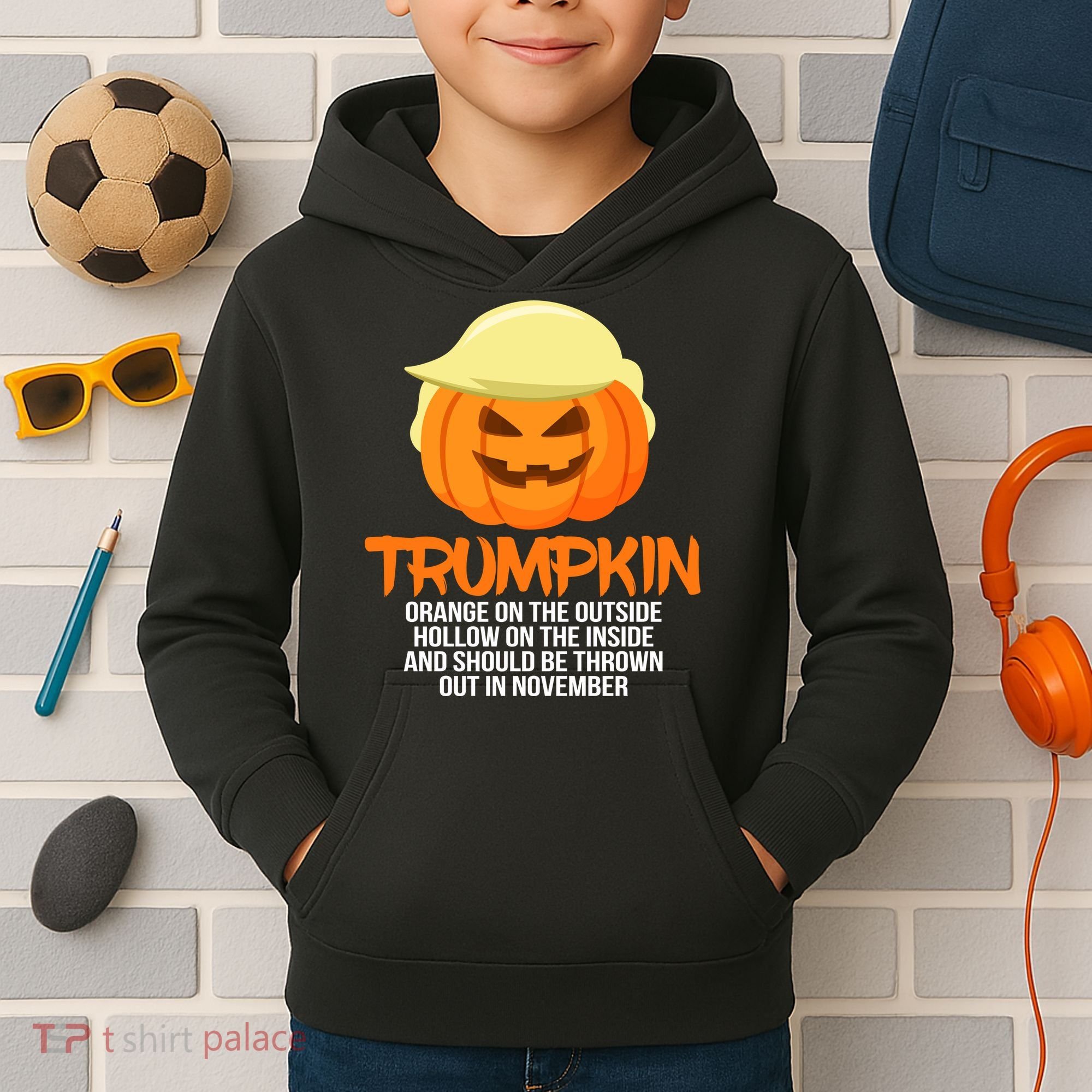 Funny Trumpkin Thrown Out In November Kids Hoodie