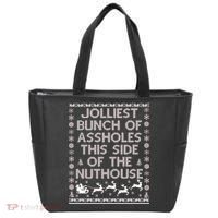 Funny Ugly Christmas Sweater Jolliest Bunch of Asshole Nuthouse Tote Bag thumb 0