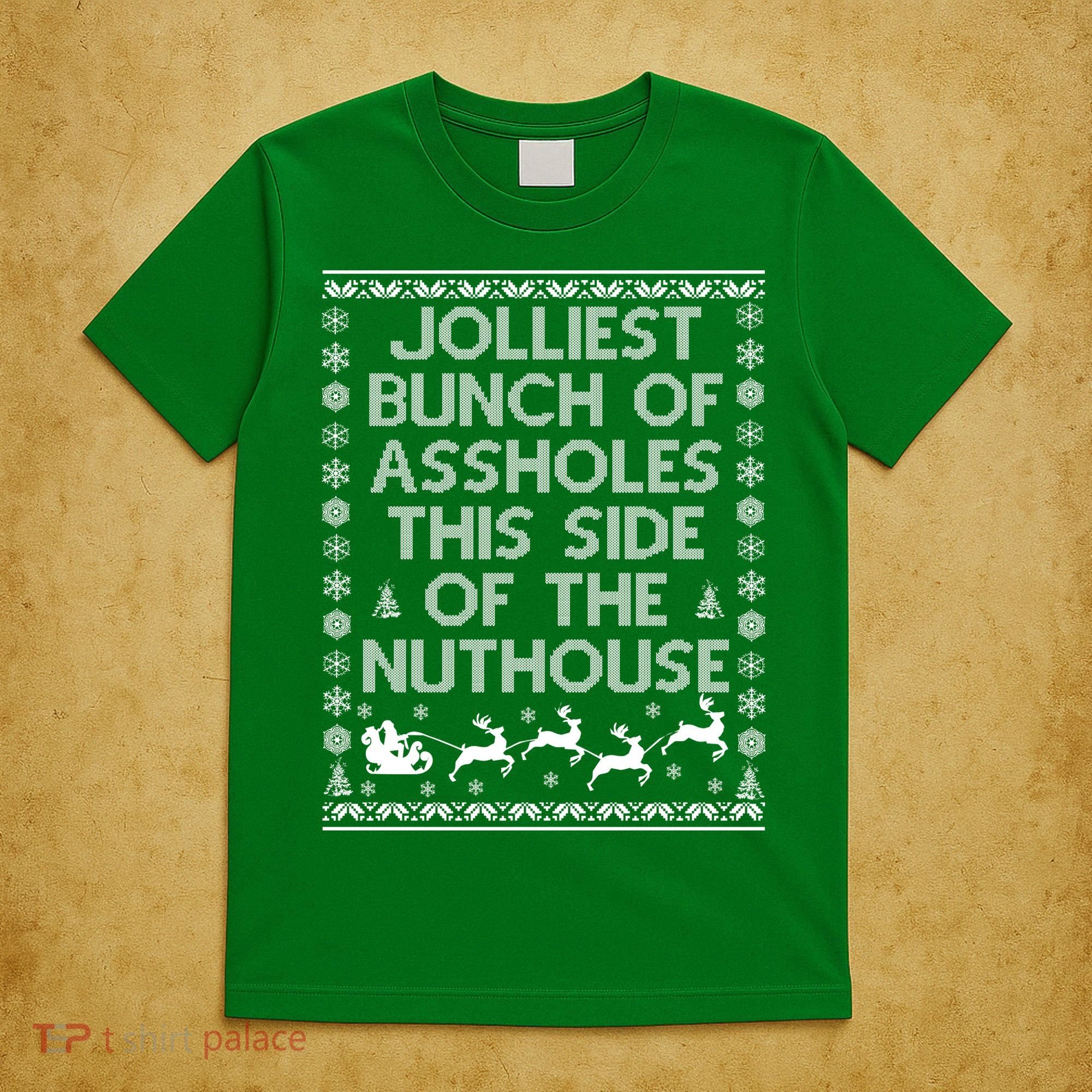 Funny Ugly Christmas Sweater Jolliest Bunch of Asshole Nuthouse T-Shirt
