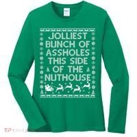 Funny Ugly Christmas Sweater Jolliest Bunch of Asshole Nuthouse Women's Long Sleeve Shirt thumb 0