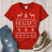 Funny Ugly Christmas Sweater Regift Women's T-Shirt thumb 3