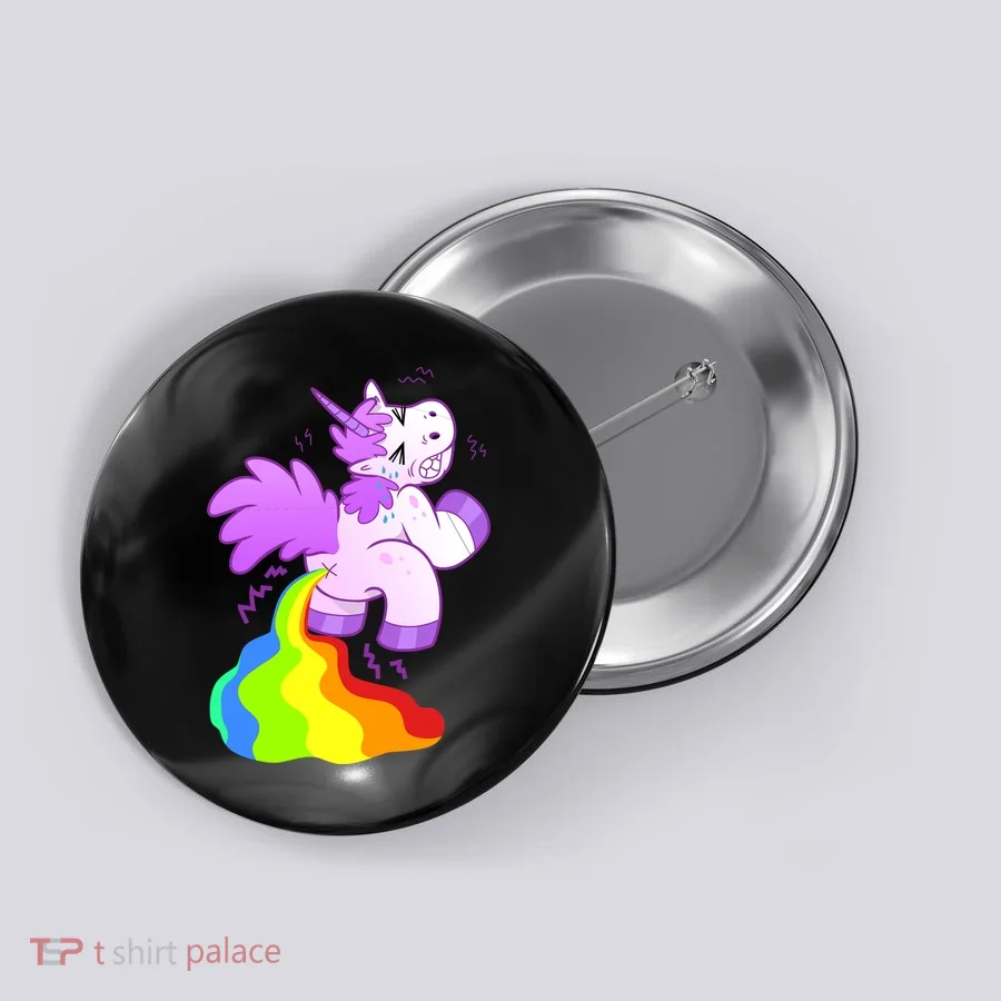 Funny Unicorn Pooping A Rainbow Button