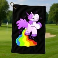 Funny Unicorn Pooping A Rainbow Golf Towel thumb 1