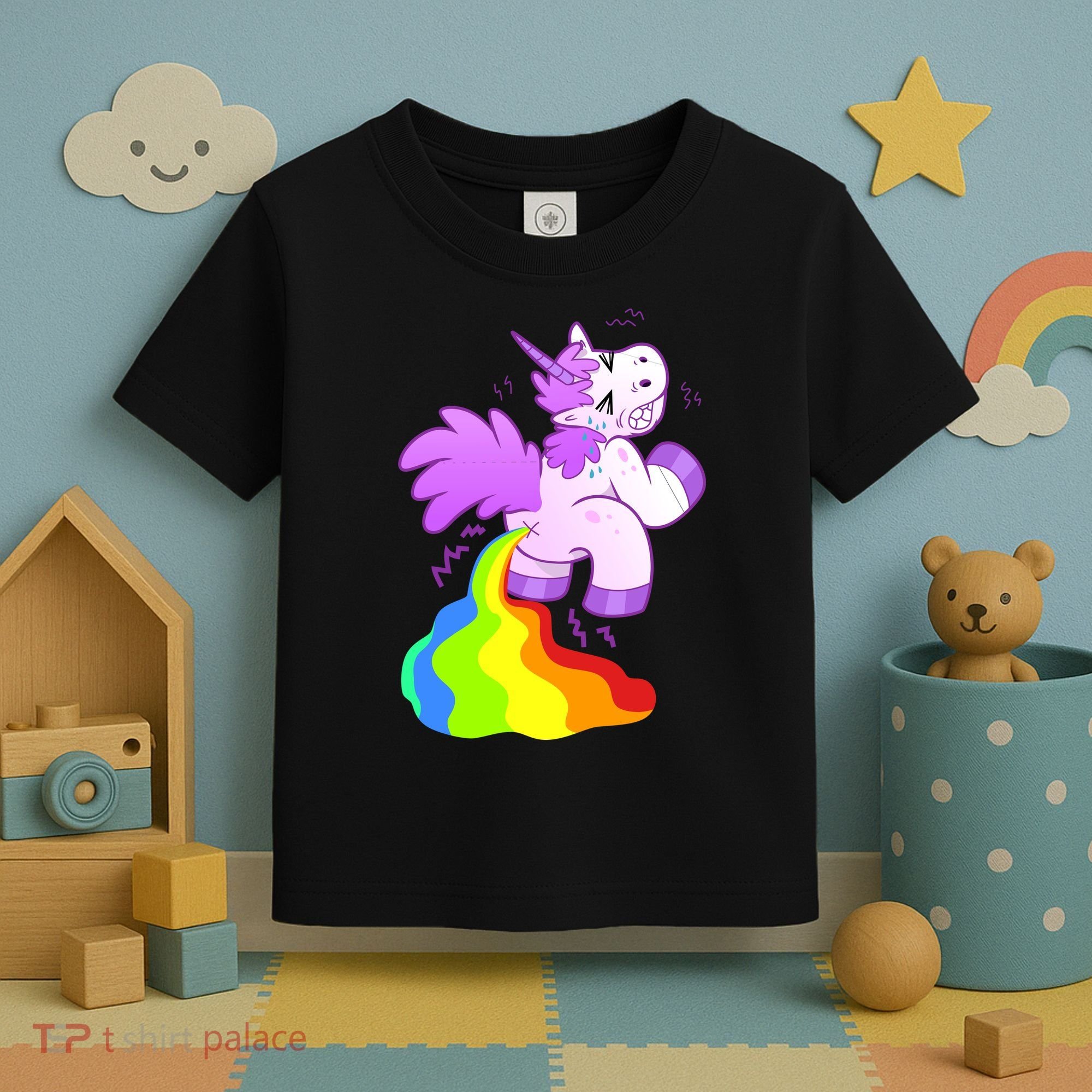 Funny Unicorn Pooping A Rainbow Toddler T-Shirt