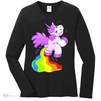 Funny Unicorn Pooping A Rainbow Women's Long Sleeve Shirt thumb 0