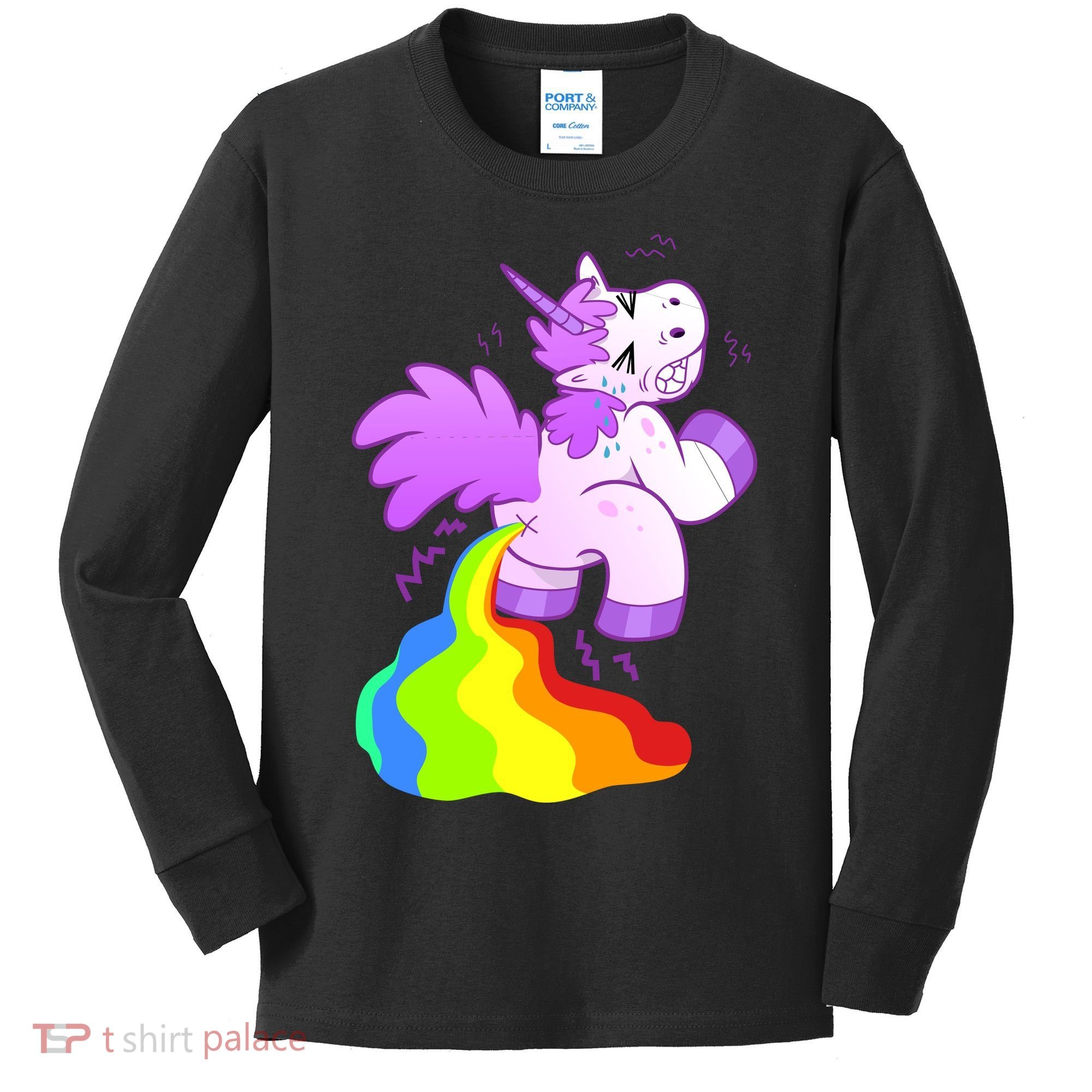 Funny Unicorn Pooping A Rainbow Kids Long Sleeve Shirt