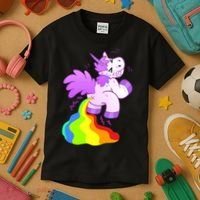 Funny Unicorn Pooping A Rainbow Kids T-Shirt thumb 3