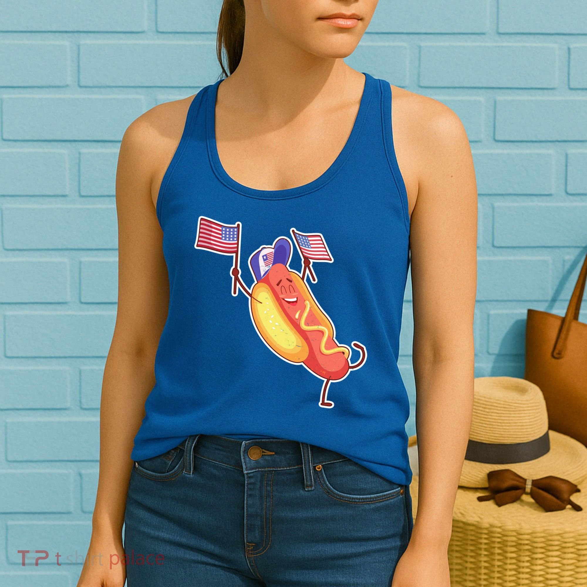 Funny USA American Flag Hotdog Women's Tank Top