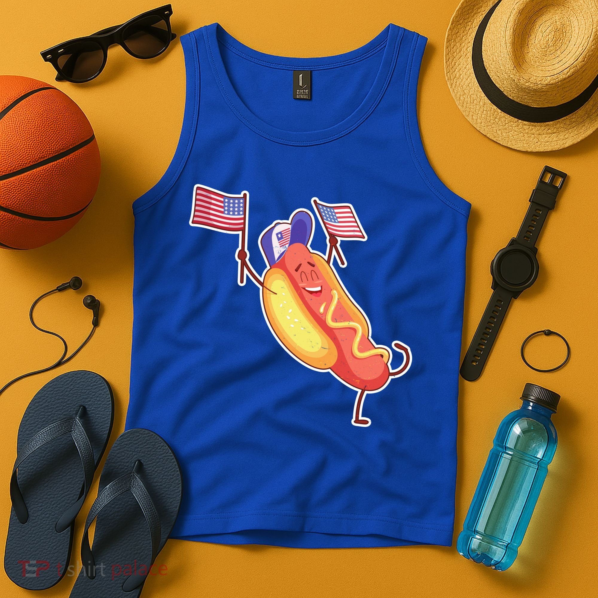 Funny USA American Flag Hotdog Tank Top