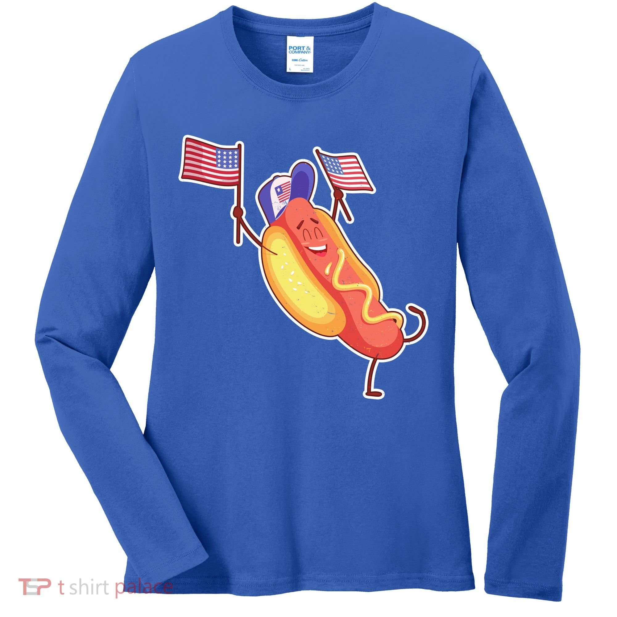 Funny USA American Flag Hotdog Women's Long Sleeve Shirt