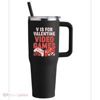 Funny V is For Video Games Gaming Fan 40oz Vacuum Insulated Stainless Steel Travel Tumbler thumb 0