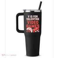 Funny V is For Video Games Gaming Fan 40oz Vacuum Insulated Stainless Steel Travel Tumbler thumb 2