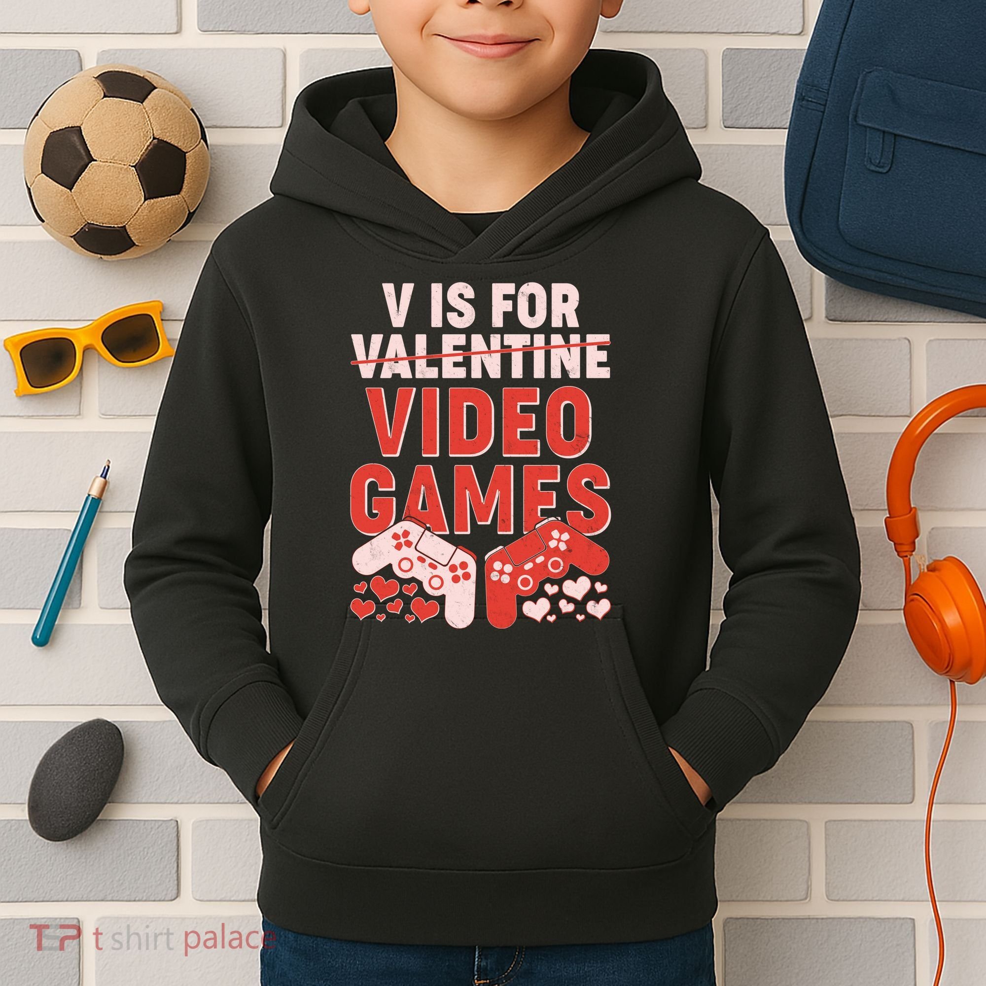 Funny V is For Video Games Gaming Fan Kids Hoodie