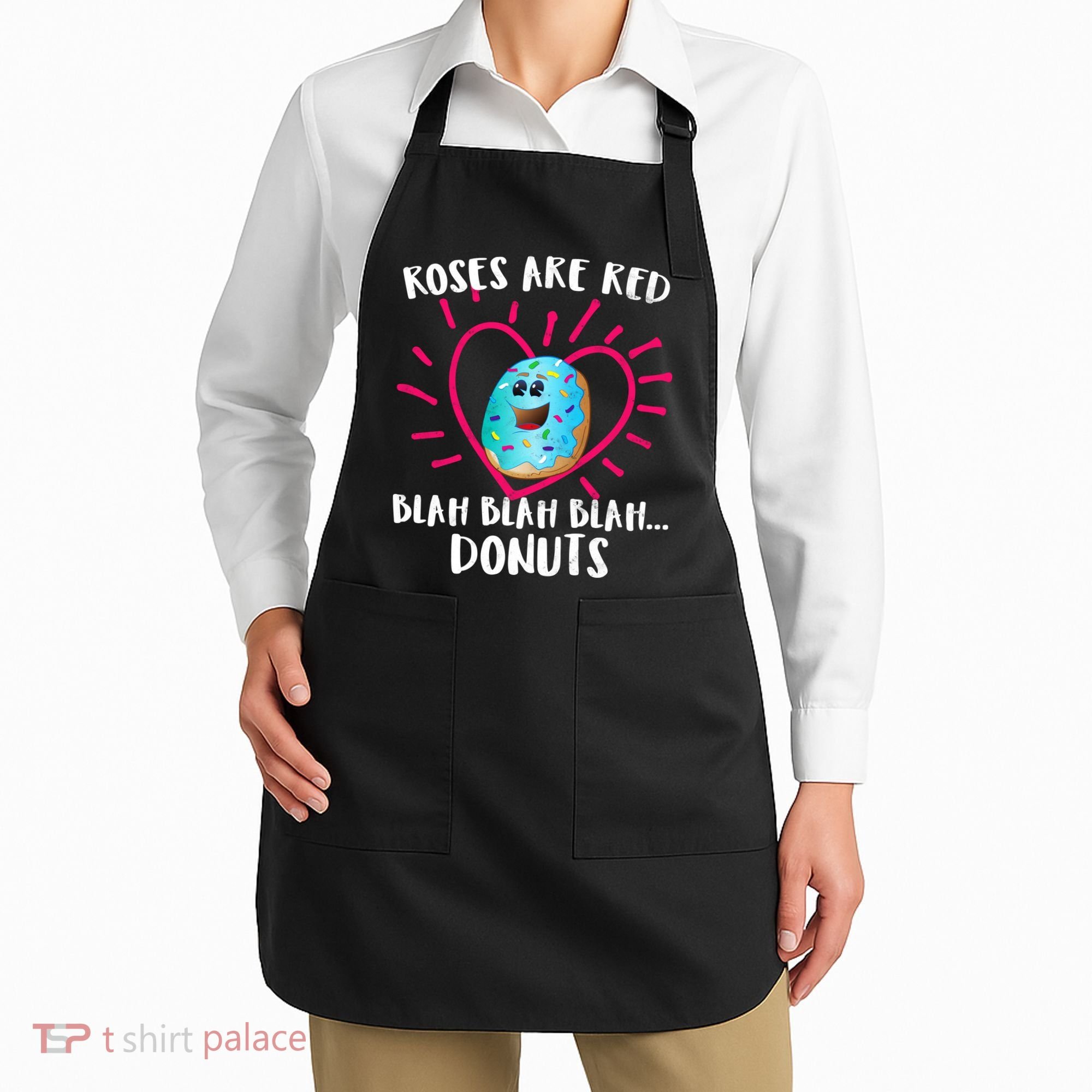 Funny Valentines Day Donuts Roses Are Red Apron