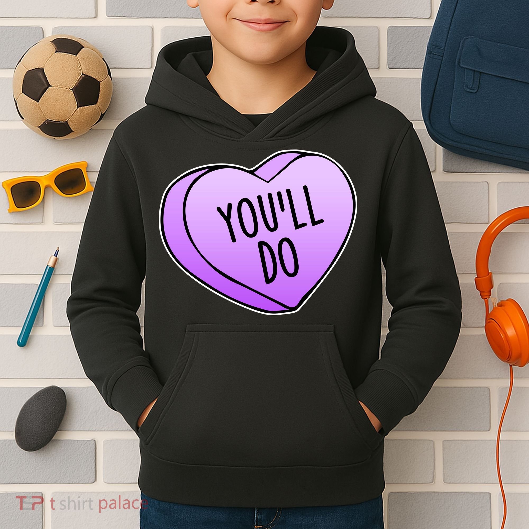 Funny Valentine's Day You'll Do Candy Heart Anti-Valentine Kids Hoodie