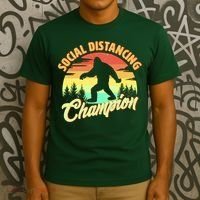 Funny Vintage Bigfoot Social Distancing Champion T-Shirt thumb 3