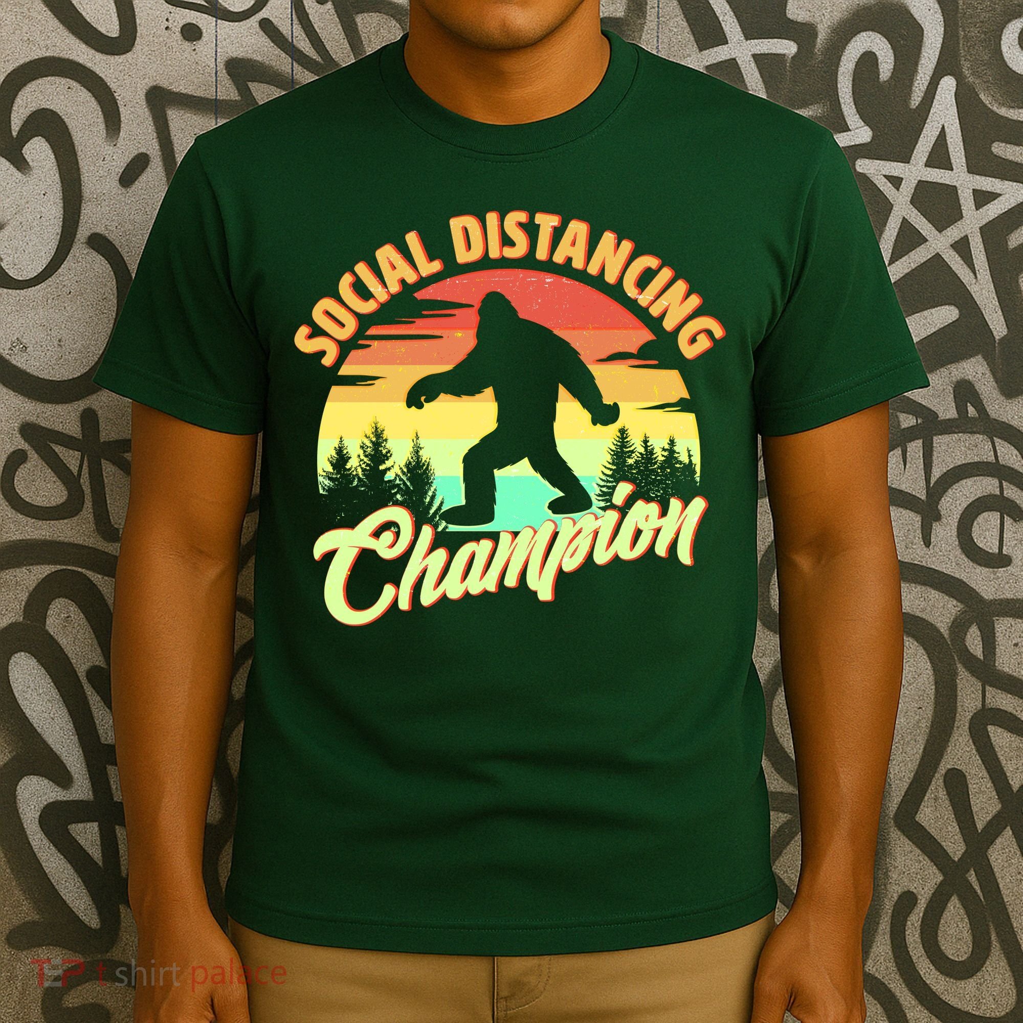 Funny Vintage Bigfoot Social Distancing Champion T-Shirt