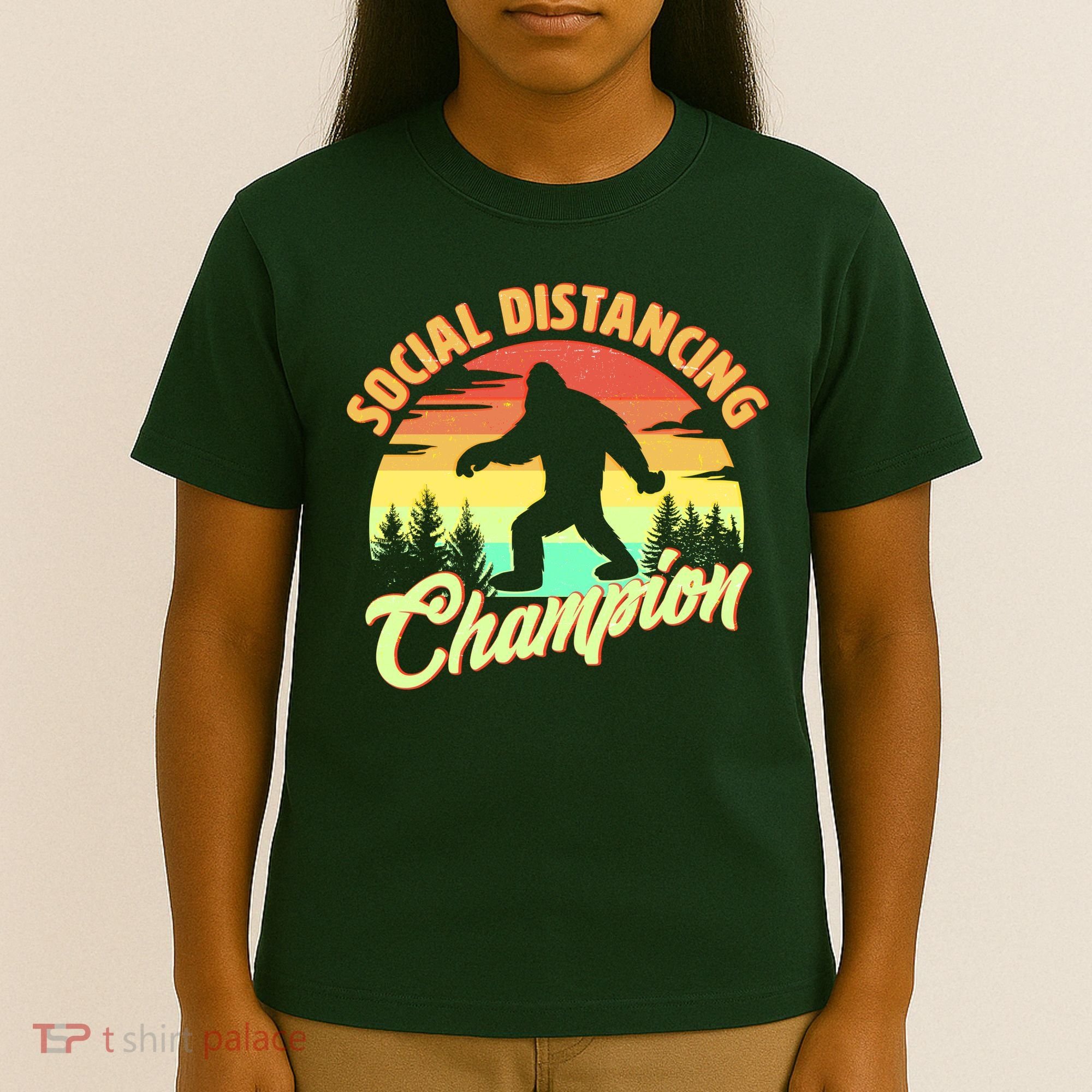 Funny Vintage Bigfoot Social Distancing Champion T-Shirt