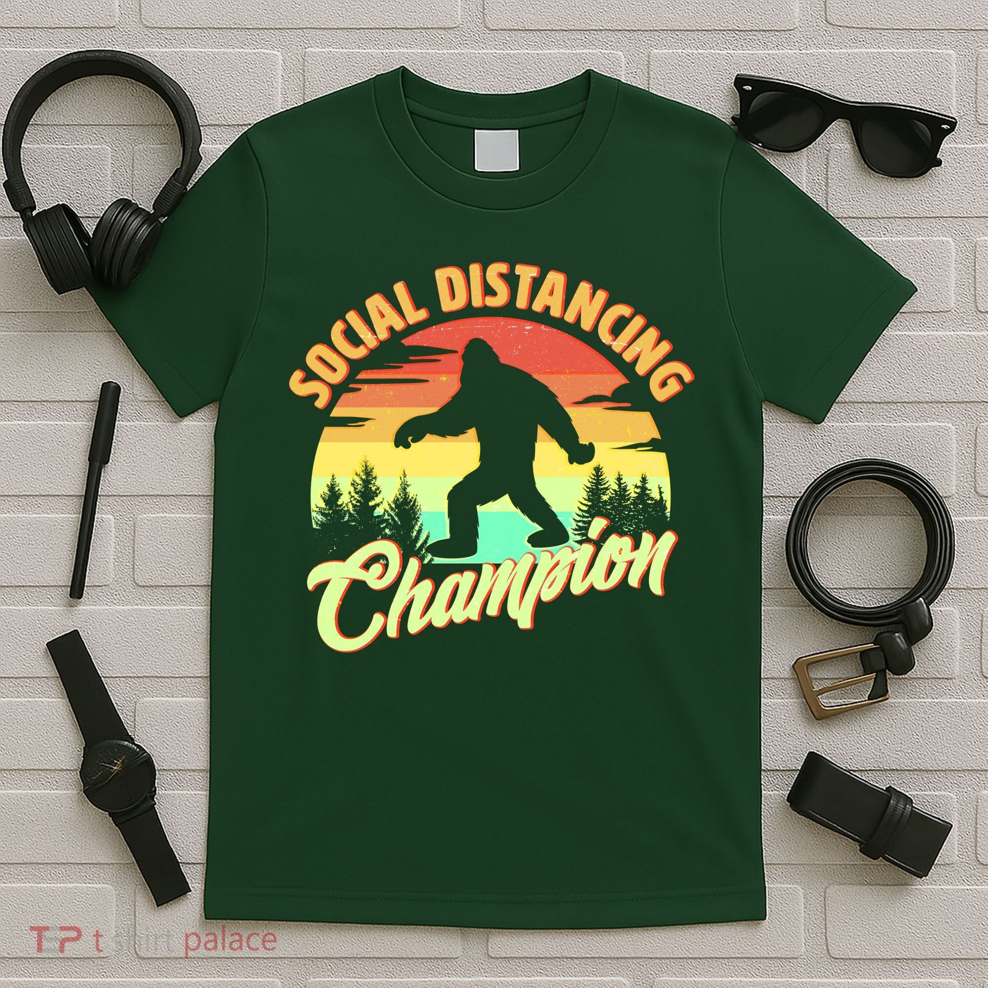 Funny Vintage Bigfoot Social Distancing Champion T-Shirt