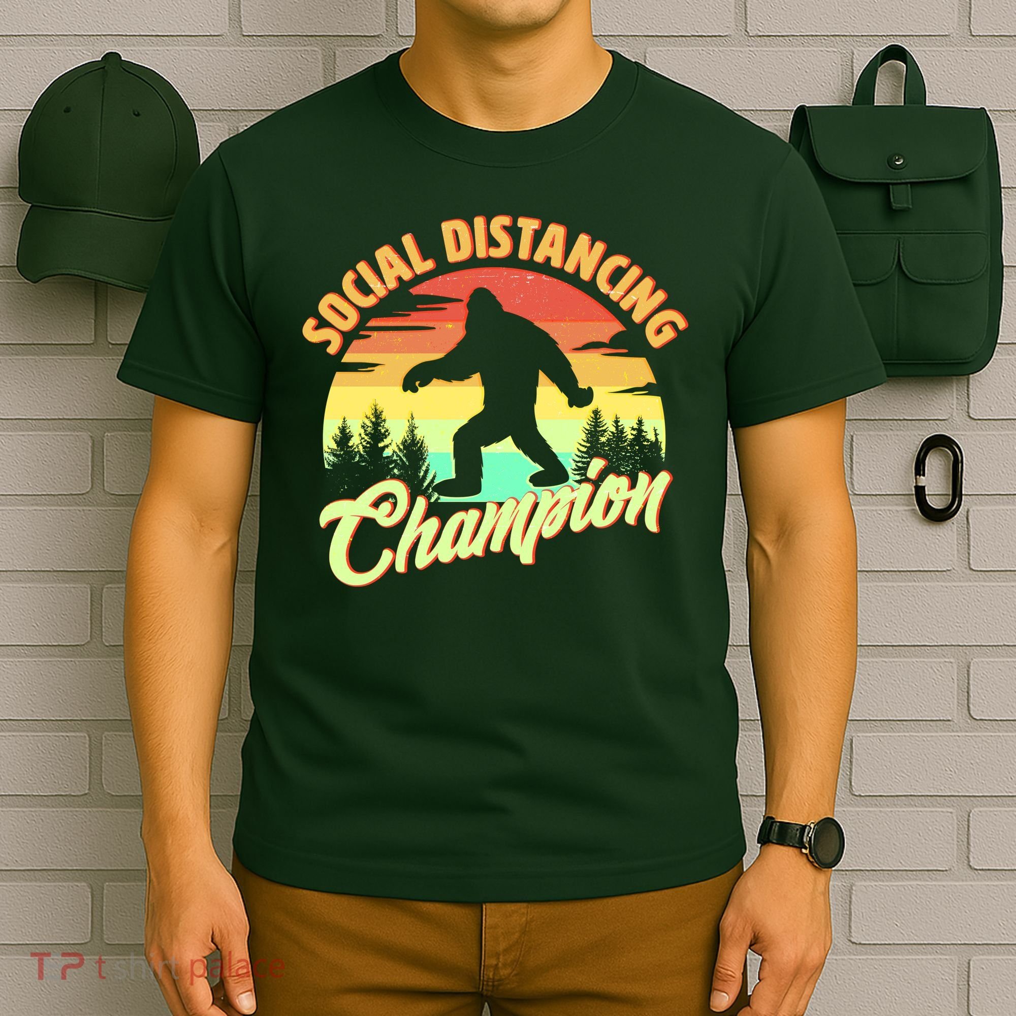 Funny Vintage Bigfoot Social Distancing Champion T-Shirt