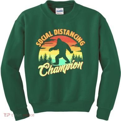 Funny Vintage Bigfoot Social Distancing Champion Kids Sweatshirt