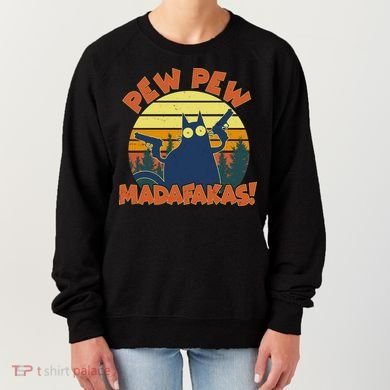 Funny Vintage Pew Pew Madafakas Gun Cat Women's Sweatshirt