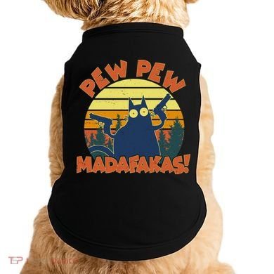 Funny Vintage Pew Pew Madafakas Gun Cat Doggie Tank