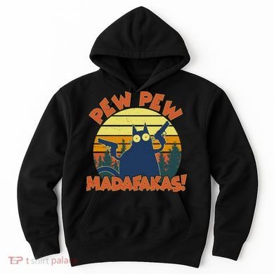 Funny Vintage Pew Pew Madafakas Gun Cat Hoodie