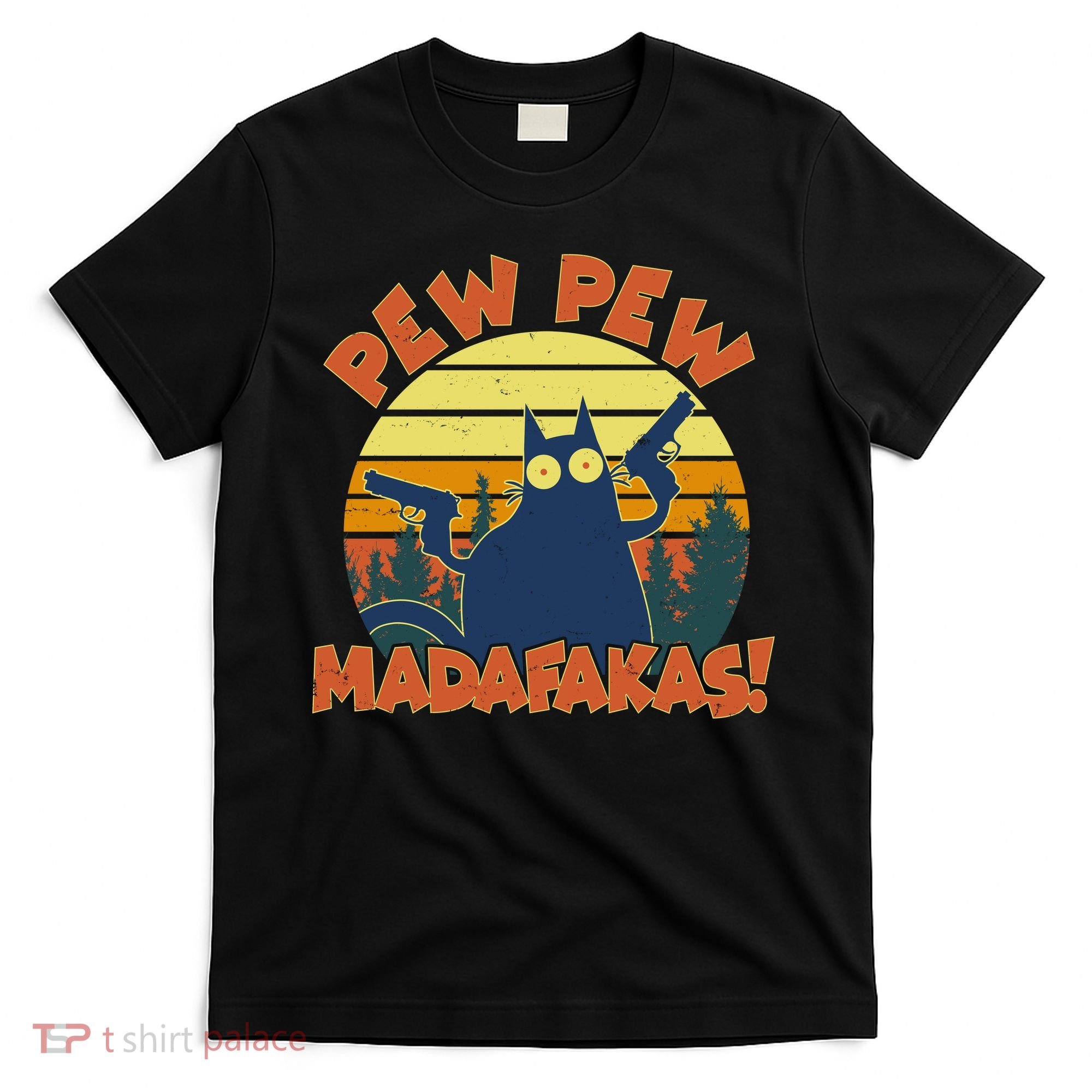 Funny Vintage Pew Pew Madafakas Gun Cat T-Shirt