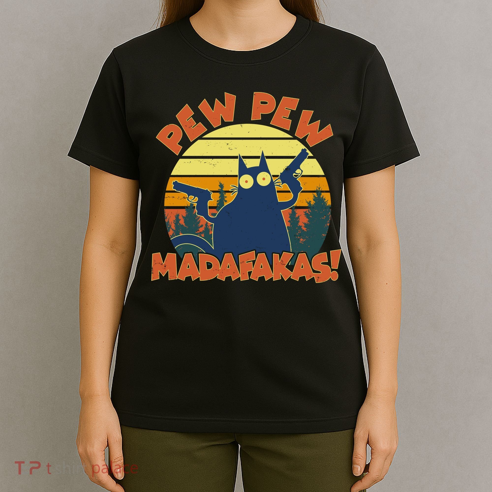 Funny Vintage Pew Pew Madafakas Gun Cat T-Shirt
