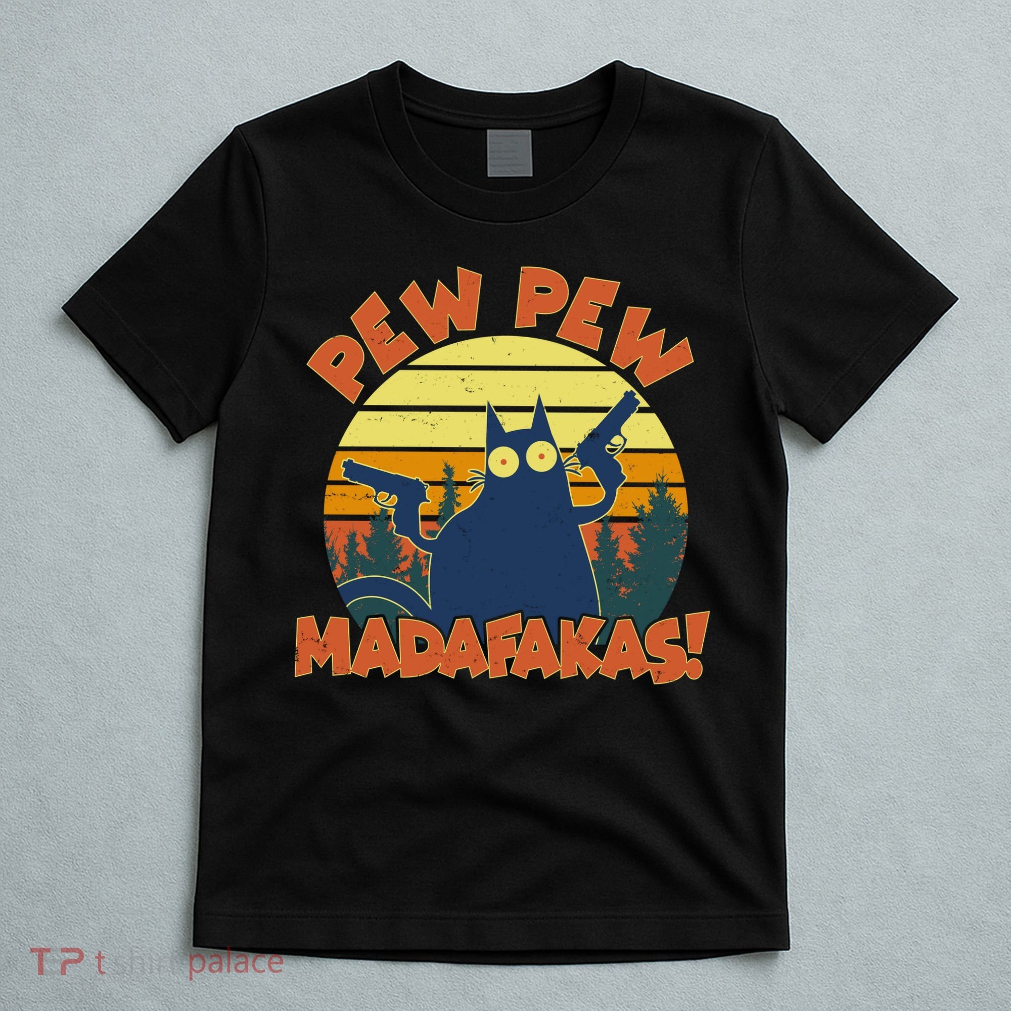 Funny Vintage Pew Pew Madafakas Gun Cat T-Shirt