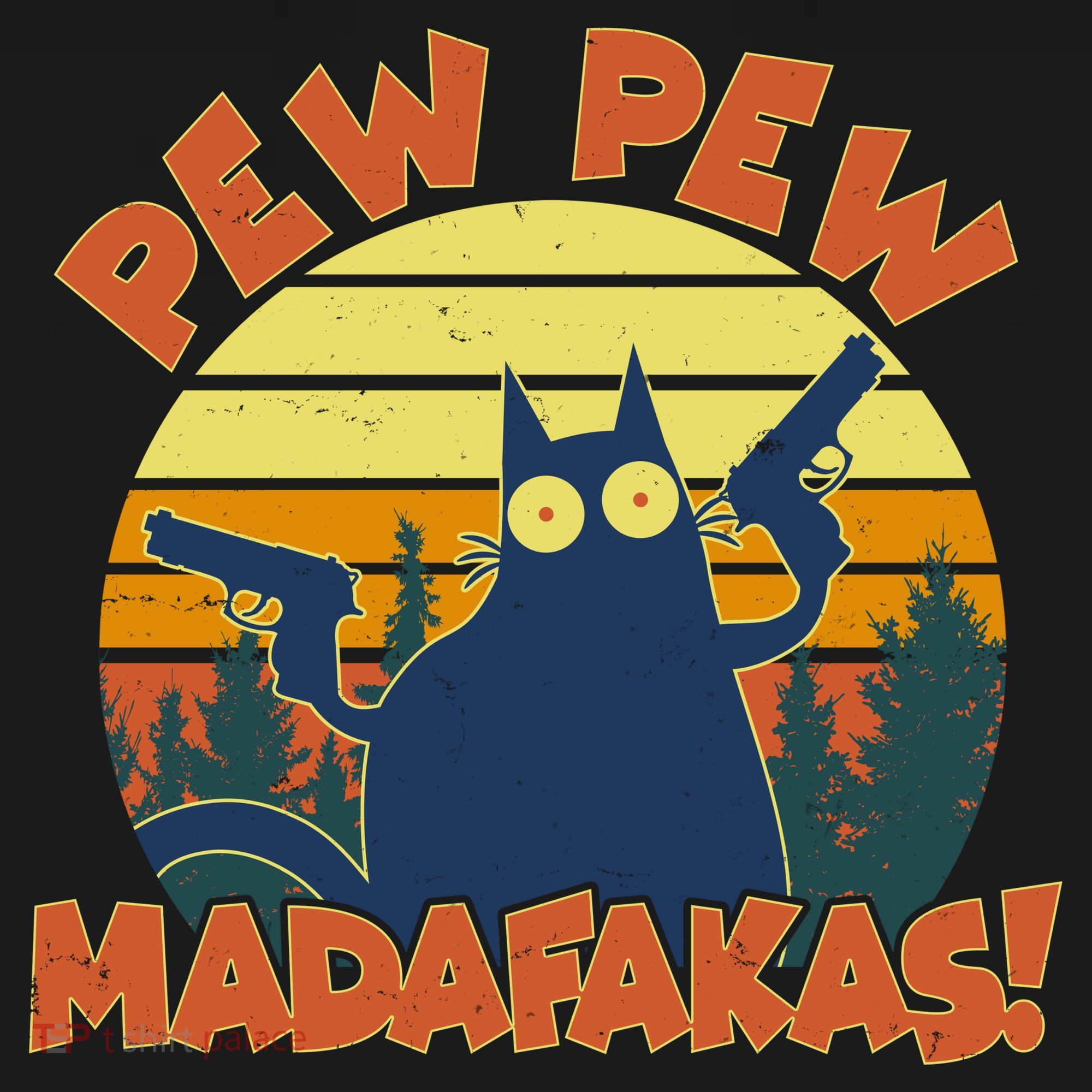 Funny Vintage Pew Pew Madafakas Gun Cat T-Shirt