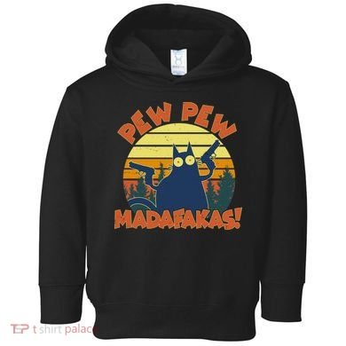 Funny Vintage Pew Pew Madafakas Gun Cat Toddler Hoodie