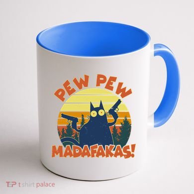 Funny Vintage Pew Pew Madafakas Gun Cat Coffee Mug back